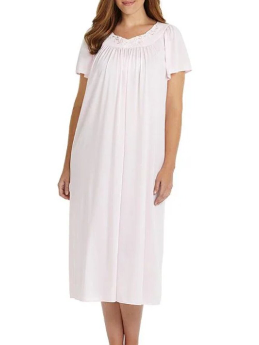 Miss Elaine Pink Embroidered Flutter Sleeve Nightgown XL NWT